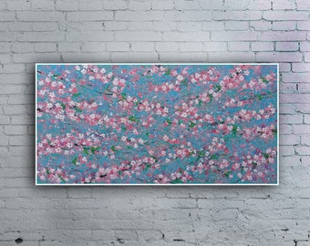 cherry blossoms large japanesse flower sakura abstract painting, luxury modern colorfull painting, home wall decoration art, 24x48" BIC11
