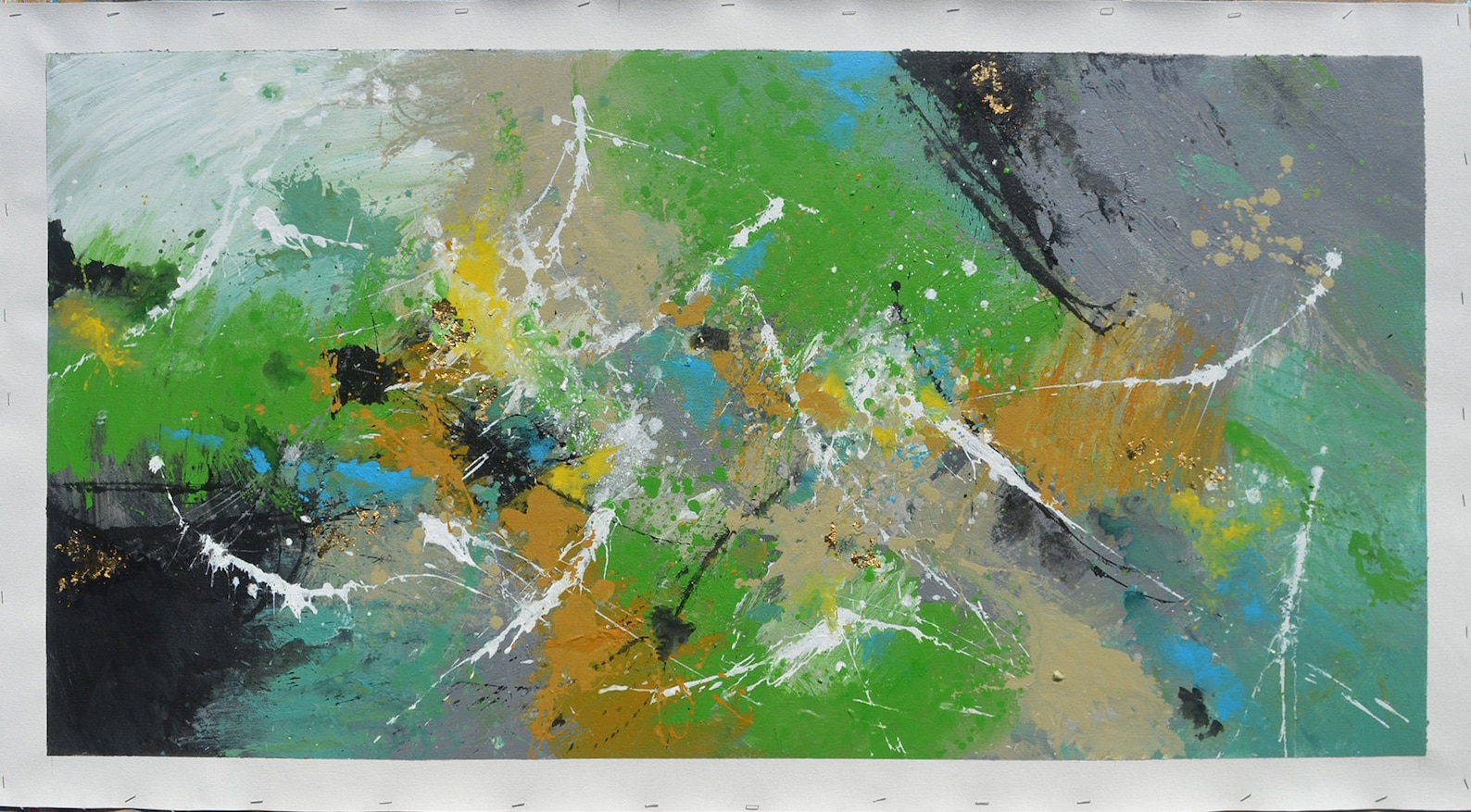 Art on canvas Abstract painting green ochre pink gray gold Etsy