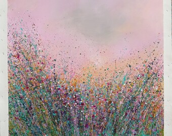 abstraktes Acrylbild impressionistischer Landschaft, Herbst Frühling rosa Blume, Hausdekoration Wandbild große Kunst auf Leinwand LDS15 36x36&quot;