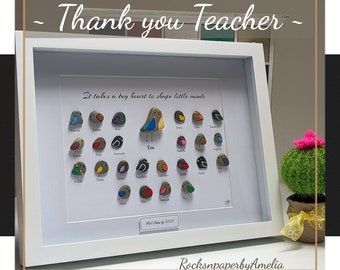 Teacher's Class - Thank you teacher,  appreciation/ retirement personalised gift. Pebble Art Picture, handmade to order in Ireland