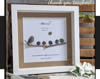 Teacher's Touch - Thank you teacher,  appreciation/ retirement personalised gift. Pebble Art Picture, handmade to order in Ireland