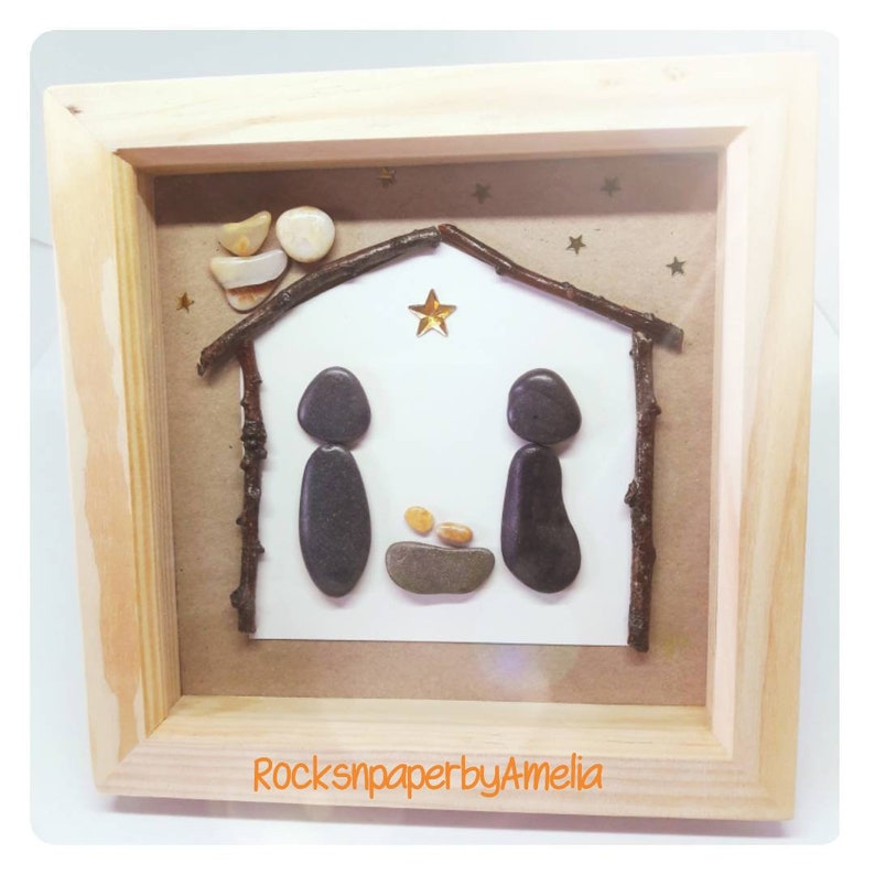 Christmas Nativity Scene Crib Manger Pebble Art Picture Etsy Ireland