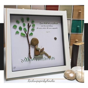 Gift for a friend into books ~ Good books are like good friends ~ Bookworm birthday gift ~ Irish sea glass and pebble art Made to Order