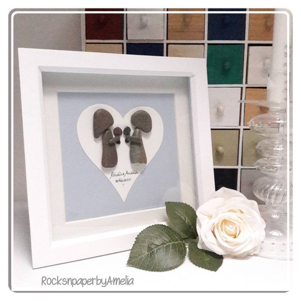 Personalised gift for twin babies - suits Baby Shower/ Christening/Baptism, same sex couples baby - Pebble art, handmade to order in Ireland