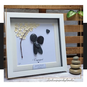 Engaged - Personalised Engagement present, gift for the couple,  pebble art picture handmade to order in Ireland.