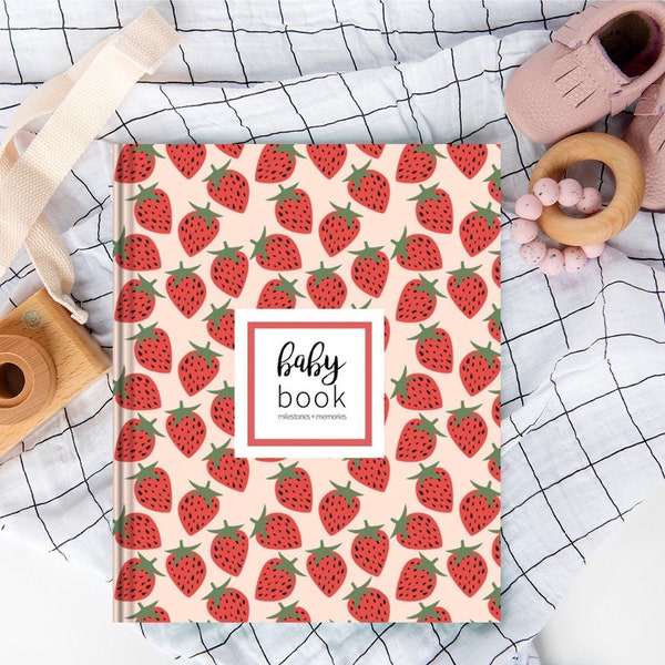 Strawberry Baby Book | Baby Album, Baby Gift, Gift for Summer Baby, Baby Book First Year, Baby Memory Book, Baby Book for Girl