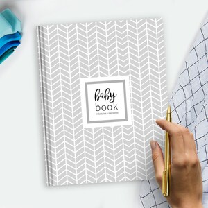 Grey Chevron Baby Book | Baby Shower Gift, New Mom Gift, Baby Memory Book, Gift for Baby Girl, Gift for Baby Boy, First Year Book
