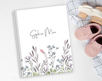 Babyboek met bloemenrand | Babyboek voor meisje, babyboek eerste jaar, babygeheugenboek, babydagboek, bloemenkwekerijdecor