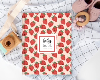 Aardbeienbabyboek | Babyalbum, babycadeau, cadeau voor zomerbaby, babyboek eerste jaar, babygeheugenboek, babyboek voor meisje