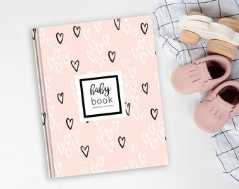 Roze harten babyboek | Babydagboek, kraamcadeau, babygeheugenboek, cadeau voor nieuwe baby, cadeau voor babyjongen, babyalbum