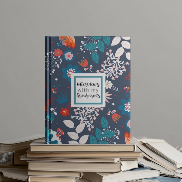 Livre de souvenirs floraux bleu marine pour grands-parents
