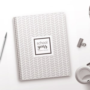 Grey Chevron School Memory Book | School Album, Back To School, First Day Of School, Last Day Of School, Kindergarten Graduation Gift