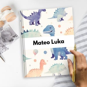 Watercolour Dino Baby Book | Baby Shower Gift, Baby Memory Book, Gift for New Baby, Gift for Baby Boy, Gift for Baby Girl, Baby Album