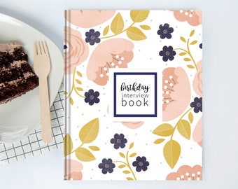 Modern Floral Birthday Interview Book | Birthday Memory Book, First Birthday Gift, Birthday Journal, Baby Shower Gift