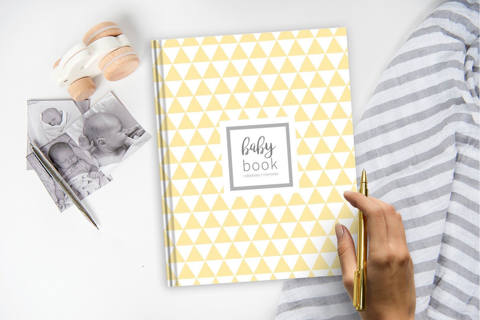 Baby Book Soft Yellow Geometric Baby Book Baby Book Boy Etsy