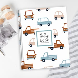 Car Baby Book | Baby Journal, Retro Baby Book, Book for Baby Boy, Baby Shower Gift, Baby Memory Book, Baby Gift for Car Lover