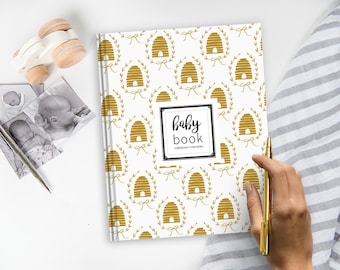 Bijenkorf babyboek | Babydagboek, kraamcadeau, babygeheugenboek, nieuw babycadeau, bijenkwekerij decor, cadeau voor nieuwe ouders