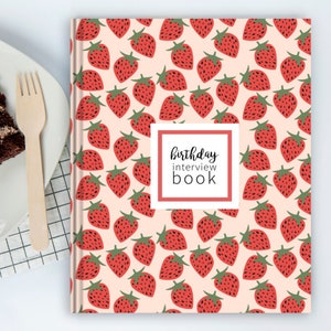 Strawberry Birthday Interview Book | Birthday Memory Book, First Birthday Gift, Birthday Journal, Baby Shower Gift, Gift for New Parents