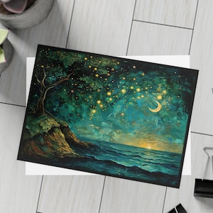 Lot de cartes de voeux personnalisables ciel nocturne, paquet personnalisé de cartes postales croissant de lune céleste