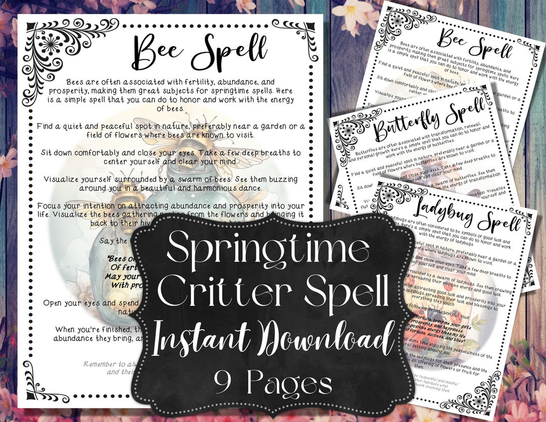 Spring Insect Spel Springtime Critter Spell Book of Shadow Pages Printable Bee Ladybug ...