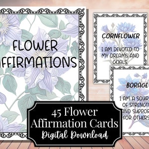 Conjunto de tarjetas de afirmación imprimibles con flores, páginas de descarga digital inspiradoras diarias, mensajes florales positivos, flashcard, citas motivacionales