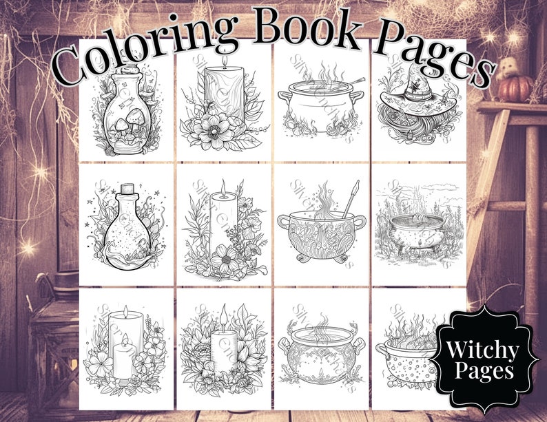 Witchy Coloring Book Printable Page Set - Etsy