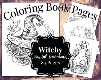 Witchy Coloring Book Printable Page Set