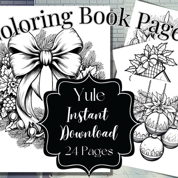 Yule Coloring Book Pages Winter Solstice Set Christmas Holiday Coloring Book Pages