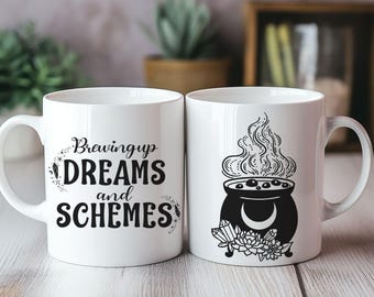 Witchy Cauldron Mug – Brewing Dreams & Schemes Quote
