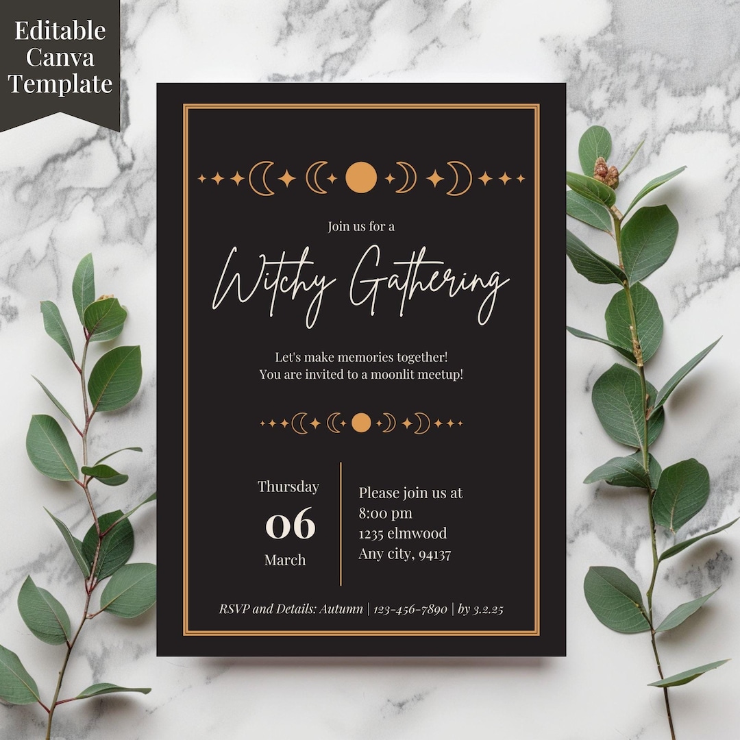 Editable Pagan Party Invitation Moon Phase Customizable Canva ...