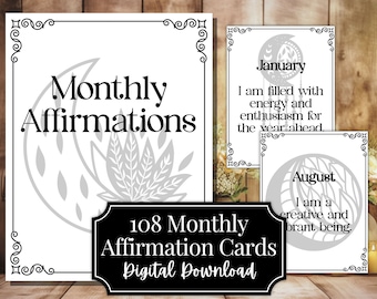 Monthly Affirmation Card Set, Daily Inspiration (Digital Download)