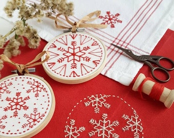 Flocons de neige d’hiver Broderie à la main PDF PATTERN , 3 x Designs, Ornements de Noël DIY, Décor de Noël, Artisanat à téléchargement instantané, Kushimari 042