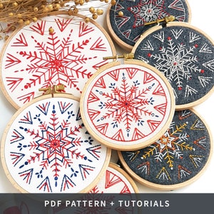 PATTERN + TUTORIALS Boho Snowflakes Hand Embroidery, 3 x Patterns, PDF Instant Download, Xmas Ornament, Christmas Tree Decor, Kushimari 043