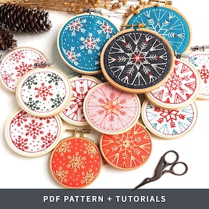 PATTERN + TUTORIALS Winter Snowflakes Hand Embroidery, 3 x  PDF Instant Download Designs, Xmas Ornament, Christmas Decor, Kushimari 042