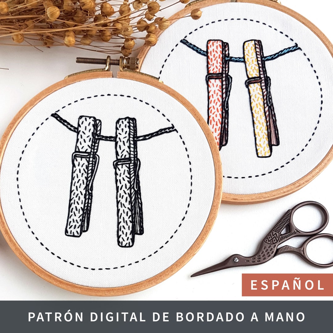 Clothespins Hand Embroidery Pattern SPANISH Version DIGITAL PATTERN