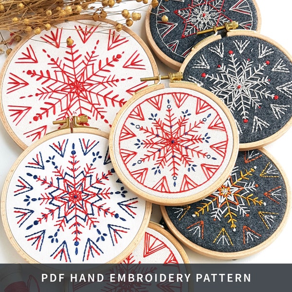 PDF PATTERN Boho Snowflakes Hand Embroidery, 2 x Designs, DIY Xmas Ornament, Christmas Decorations, Digital Instant Download, Kushimari 043
