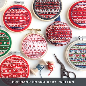 PDF PATTERN Xmas Baubles Hand Embroidery, 3 Designs, Xmas Ornament, Christmas Decor, Instant Download, Craft Project by Kushimari 060
