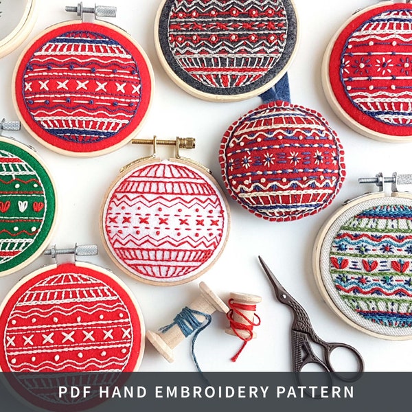 Christmas Baubles Hand Embroidery PDF PATTERN, 3 Designs, Xmas Ornament, Christmas Decor, Instant Download, Craft Project by Kushimari 060