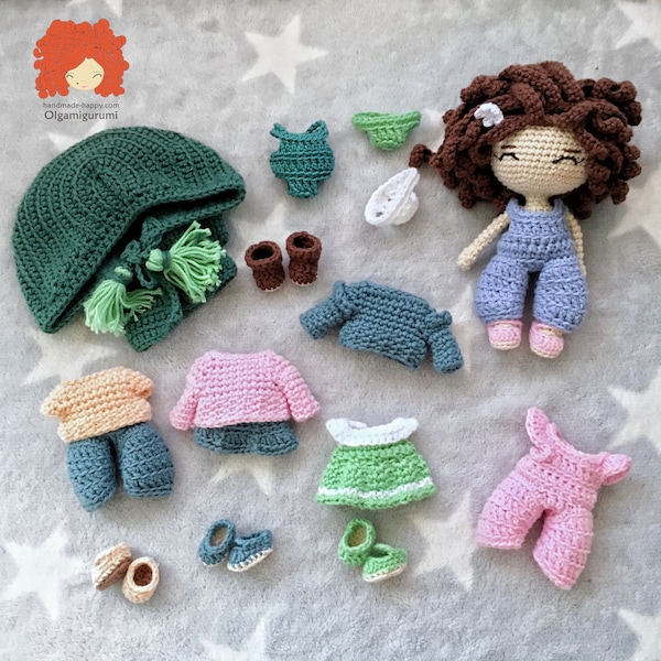 Crochet pattern Eva the doll with a lot of clothes. COMBO of two patterns. English only