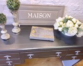 SOLD SOLD Curvy Art Deco Ladies Writing Desk Dressing Table Grey and Silver Metallic Paint -