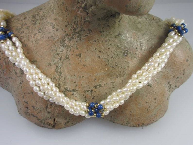 Attention 5-row chain 61 cm with seed beads and Lapiskugeln