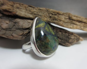 Azurite finger ring in drop shape 925 silver size 56