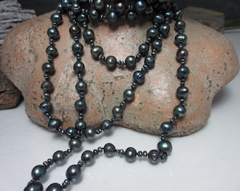 Pearl necklace long, 160 cm pearl necklace black baroque pearls