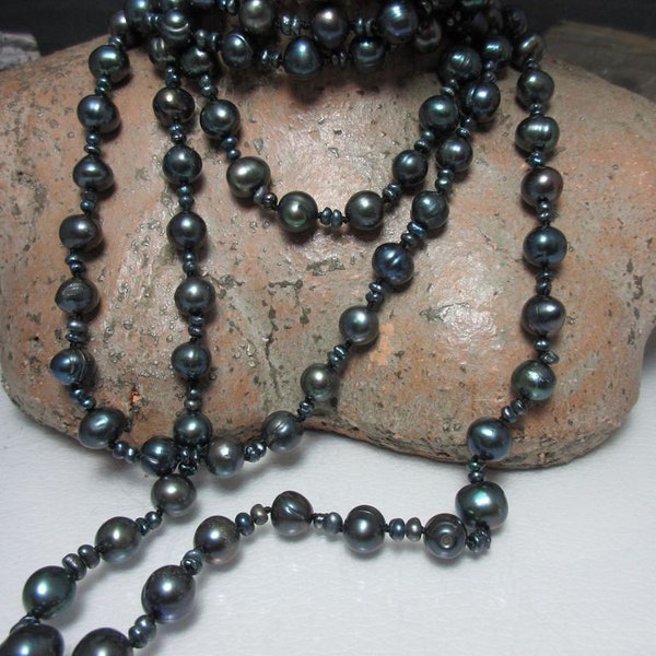 Perlenkette lang, 160cm Perlenkette schwarze barocke Perlen