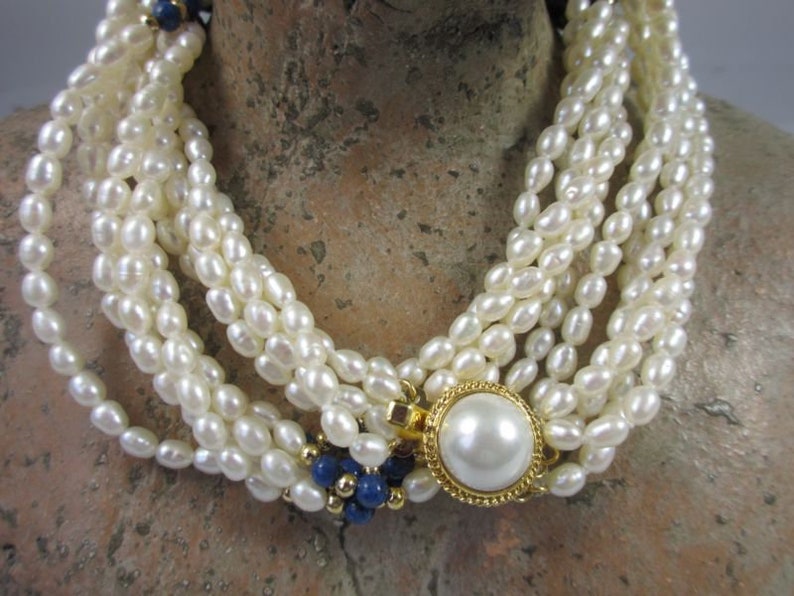 Attention 5-row chain 61 cm with seed beads and Lapiskugeln