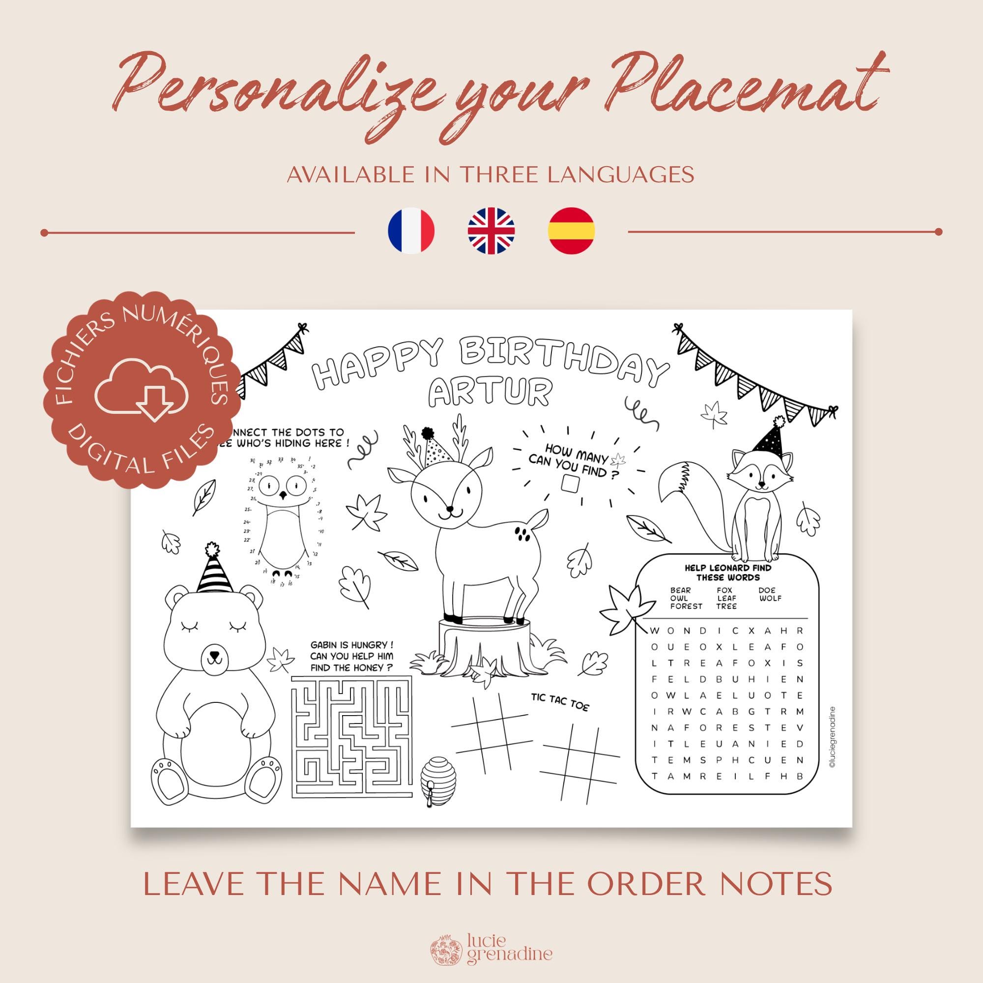 Personalized Coloring Placemat | Forest Animal Birthday | Printable ...