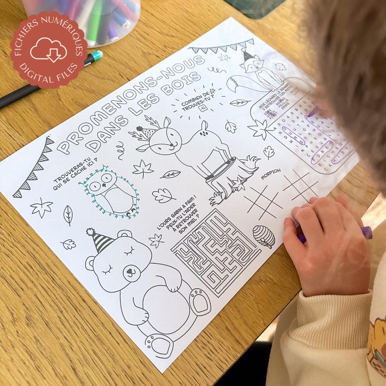 Personalized Coloring Placemat | Forest Animal Birthday | Printable ...