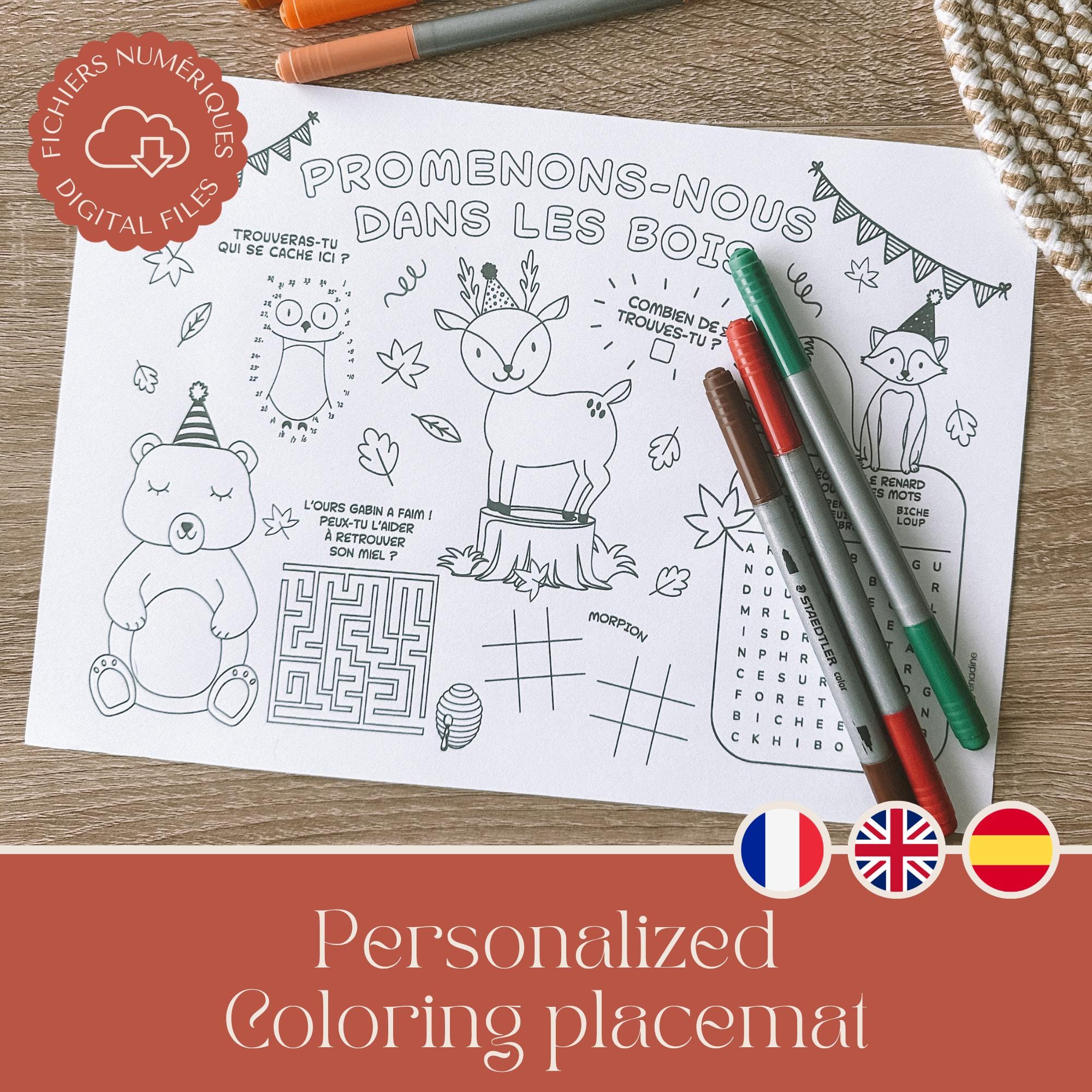 Personalized Coloring Placemat | Forest Animal Birthday | Printable ...