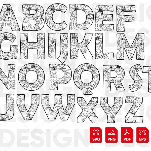 Floral Alphabet SVG, Multi Layer Alphabet, Layer Alphabet, Laser Cut Alphabet, Paper Cut Alphabet, Engraving, Cutout, Laser Cutting