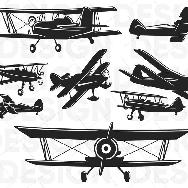 8 Biplane svg, fly svg, propeller plane svg, silhouette studio svg, cricut, cut files, aircraft svg, airplane dxf, old vintage plane svg,png